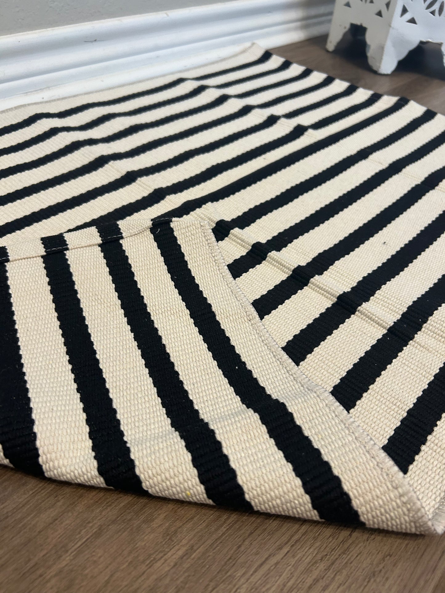 Black & White Striped Layering Rug