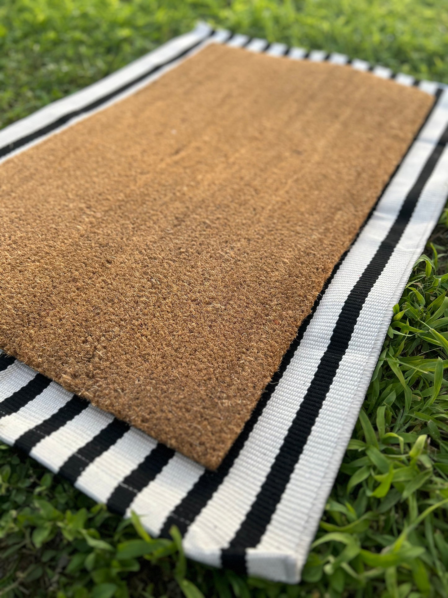 Black & White Striped Layering Rug